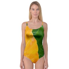 Wet Yellow And Green Leaves Abstract Pattern Camisole Leotard 