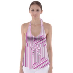 Pink Love Pattern Babydoll Tankini Top