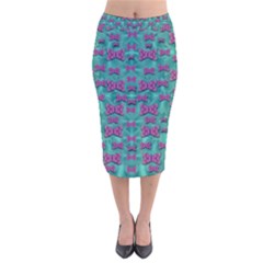 Peace And Freedom Over The Sea Of Softness Velvet Midi Pencil Skirt by pepitasart