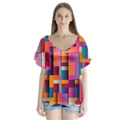 Abstract Background Geometry Blocks Flutter Sleeve Top