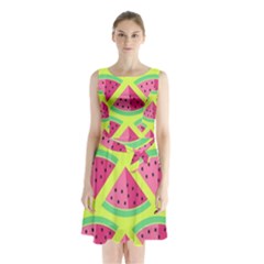 Lovely Watermelon Sleeveless Chiffon Waist Tie Dress by Brittlevirginclothing