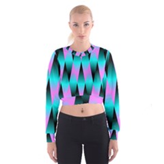 Shiny Decorative Geometric Aqua Women s Cropped Sweatshirt