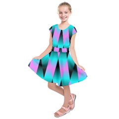 Shiny Decorative Geometric Aqua Kids  Short Sleeve Dress