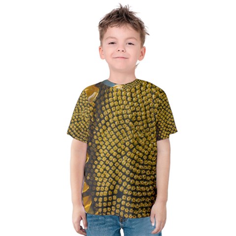 Sunflower Bright Close Up Color Disk Florets Kids  Cotton Tee by Amaryn4rt