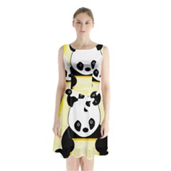 First Birthday Panda Card Sleeveless Chiffon Waist Tie Dress by Nexatart