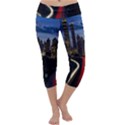 Building And Red And Yellow Light Road Time Lapse Capri Yoga Leggings View1