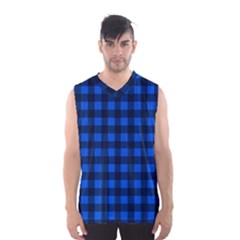 Blue And Black Plaid Pattern Men s Basketball Tank Top by Valentinaart