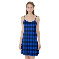 Blue And Black Plaid Pattern Satin Night Slip by Valentinaart