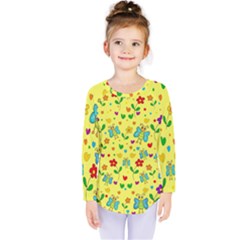 Cute Butterflies And Flowers - Yellow Kids  Long Sleeve Tee