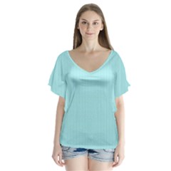 Light Blue Texture Flutter Sleeve Top