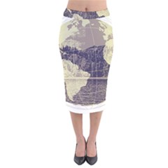 River Globe Velvet Midi Pencil Skirt