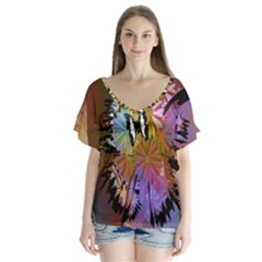 Abstract Digital Art Flutter Sleeve Top