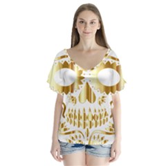 Sugar Skull Bones Calavera Ornate Flutter Sleeve Top