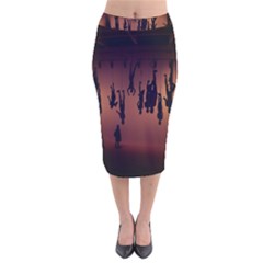 Silhouette Of Circus People Velvet Midi Pencil Skirt