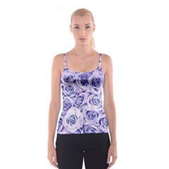 Electric White And Blue Roses Spaghetti Strap Top by Brittlevirginclothing