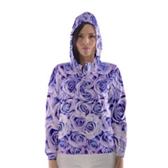 Electric White And Blue Roses Hooded Wind Breaker (women) by Brittlevirginclothing