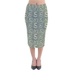 Money Symbol Ornament Velvet Midi Pencil Skirt