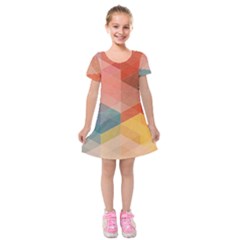 Colorful Warm Colored Quares Kids  Short Sleeve Velvet Dress by Brittlevirginclothing