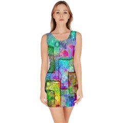 Rainbow Floral Doodle Sleeveless Bodycon Dress by KirstenStar