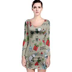 Christmas Xmas Pattern Long Sleeve Bodycon Dress by Nexatart