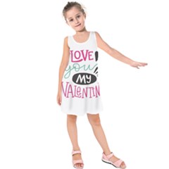 I Love You My Valentine / Our Two Hearts Pattern (white) Kids  Sleeveless Dress