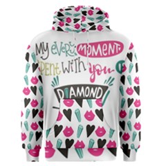 My Every Moment Spent With You Is Diamond To Me / Diamonds Hearts Lips Pattern (white) Men s Pullover Hoodie