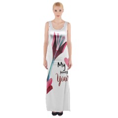 My Heart Points To Yours / Pink And Blue Cupid s Arrows (white) Maxi Thigh Split Dress by FashionFling