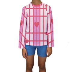 Fabric Magenta Texture Textile Love Hearth Kids  Long Sleeve Swimwear by Nexatart