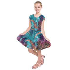 Feather Fractal Artistic Design Kids  Short Sleeve Dress