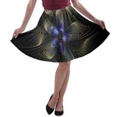 Fractal Blue Abstract Fractal Art A-line Skater Skirt