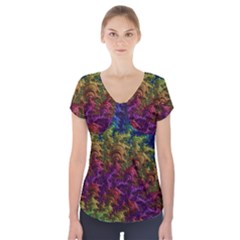 Fractal Art Design Colorful Short Sleeve Front Detail Top by Nexatart