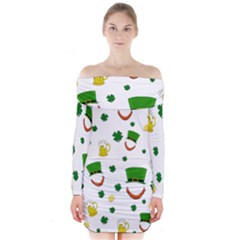 St  Patrick s Day Pattern Long Sleeve Off Shoulder Dress