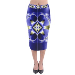 Fractal Fantasy Blue Beauty Velvet Midi Pencil Skirt