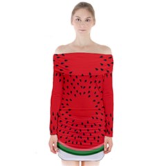 Watermelon Long Sleeve Off Shoulder Dress