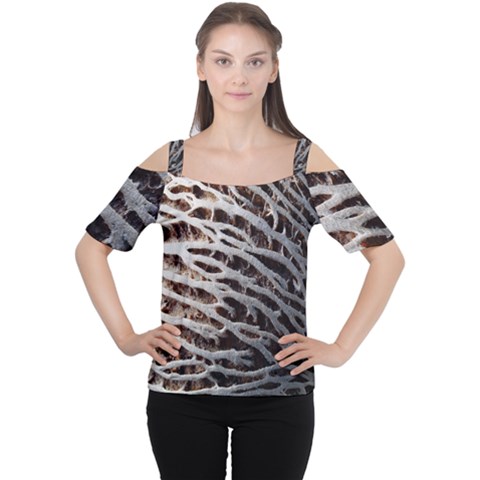 Seed Worn Lines Close Macro Women s Cutout Shoulder Tee by Nexatart