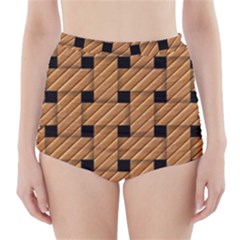 Wood Texture Weave Pattern High-waisted Bikini Bottoms