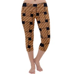 Wood Texture Weave Pattern Capri Yoga Leggings