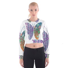 Vintage Style Floral Butterfly Women s Cropped Sweatshirt by Amaryn4rt