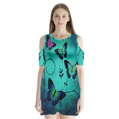 Texture Butterflies Background Shoulder Cutout Velvet  One Piece