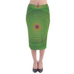 Green Fractal Simple Wire String Velvet Midi Pencil Skirt