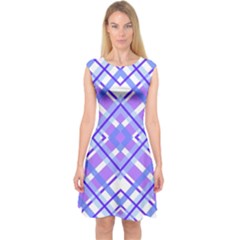 Geometric Plaid Pale Purple Blue Capsleeve Midi Dress by Amaryn4rt