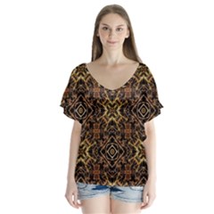 Tribal Geometric Print Flutter Sleeve Top