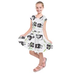 Panda Tile Cute Pattern Kids  Short Sleeve Dress