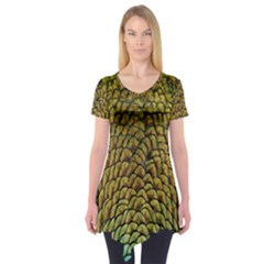 Colorful Iridescent Feather Bird Color Peacock Short Sleeve Tunic 