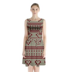 Stitched Seamless Pattern With Silhouette Of Heart Sleeveless Chiffon Waist Tie Dress by Amaryn4rt