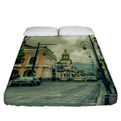 Historic Center Urban Scene At Riobamba City, Ecuador Fitted Sheet (california King Size)