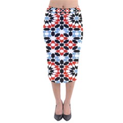 Morrocan Fez Pattern Arabic Geometrical Velvet Midi Pencil Skirt