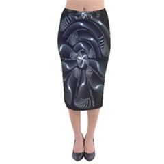 Fractal Disk Texture Black White Spiral Circle Abstract Tech Technologic Velvet Midi Pencil Skirt by Simbadda