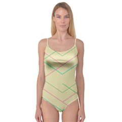 Abstract Yellow Geometric Line Pattern Camisole Leotard 