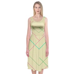 Abstract Yellow Geometric Line Pattern Midi Sleeveless Dress